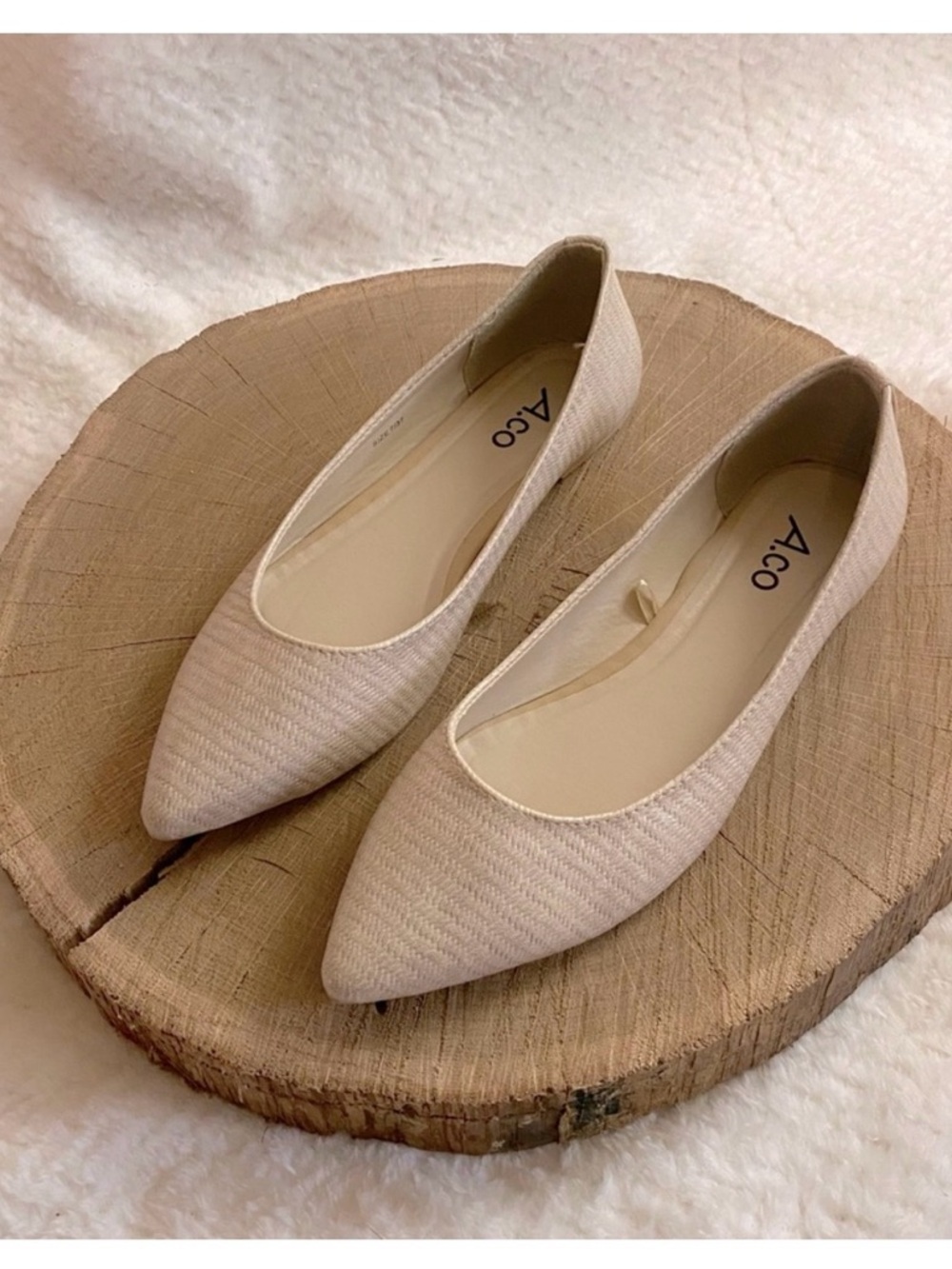 CO Pointed-Toe Woven Flats in Light Beige